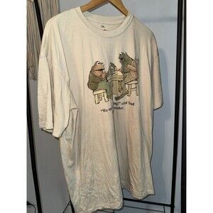 Frog and Toad Together Graphic Print Crew Neck T-Shirt 2XL Beige Cotton Blend